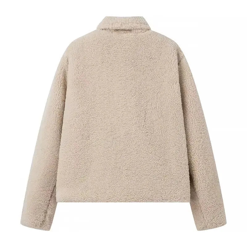 Trendy streetwear damesjas, comfortabele teddy velvet coat voor koude dagen