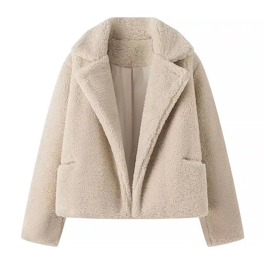 Trendy streetwear damesjas, comfortabele teddy velvet coat voor koude dagen