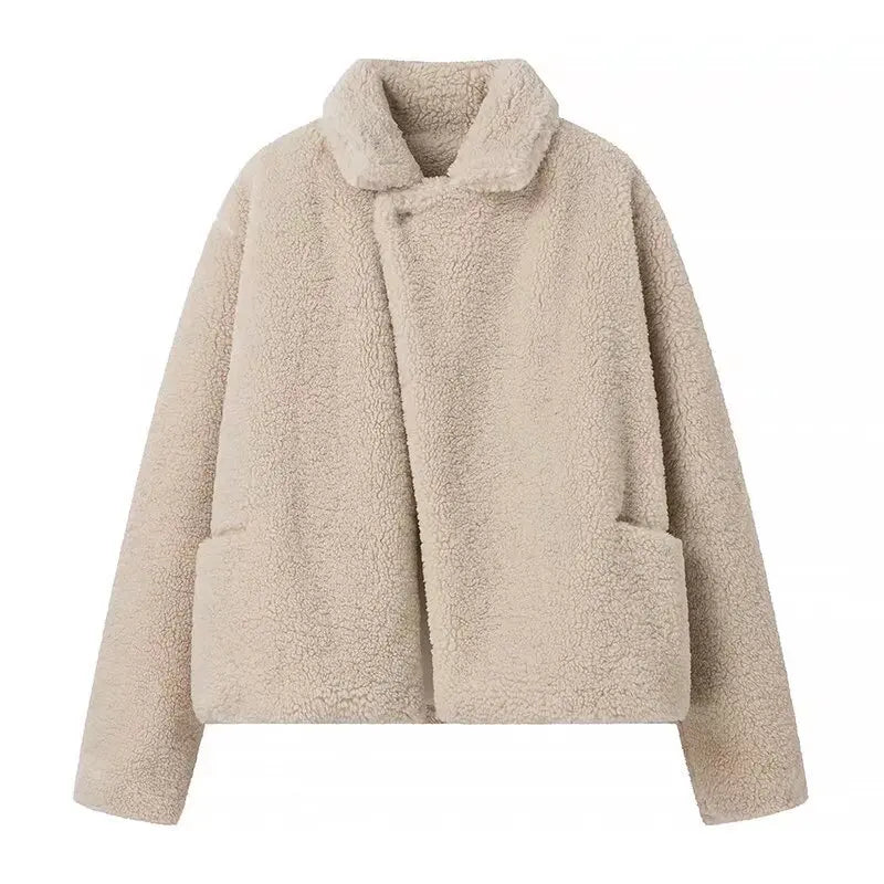 Trendy streetwear damesjas, comfortabele teddy velvet coat voor koude dagen
