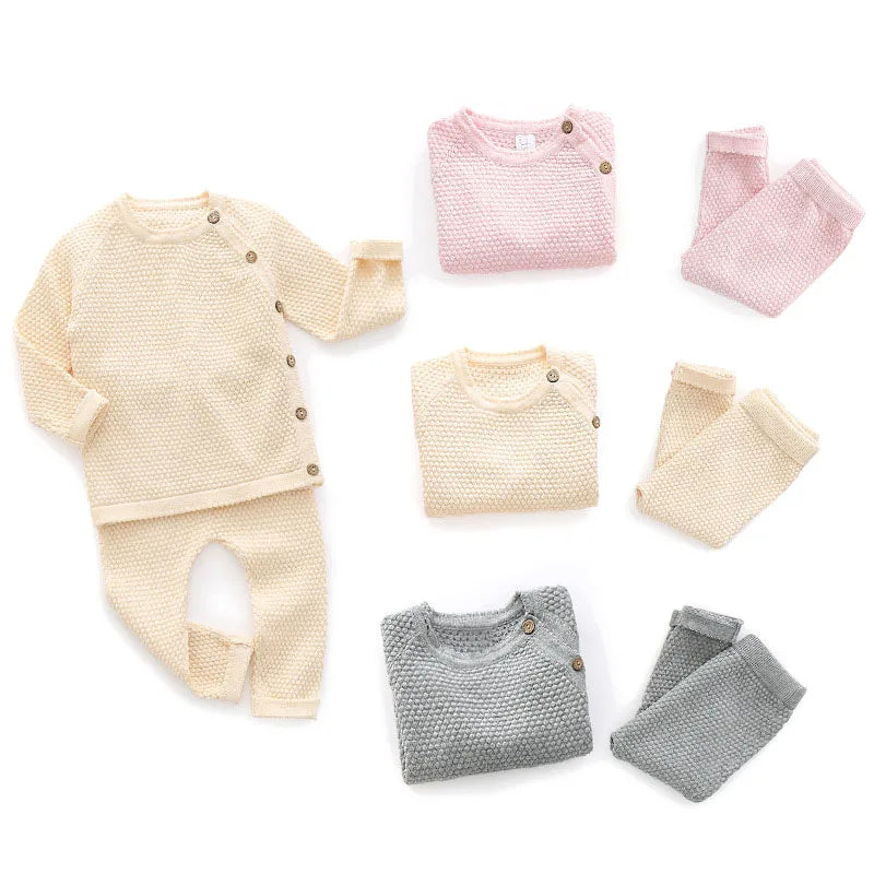 100% Katoen gebreide trui & broek voorjaar outfit voor newborn, jongen & meisje