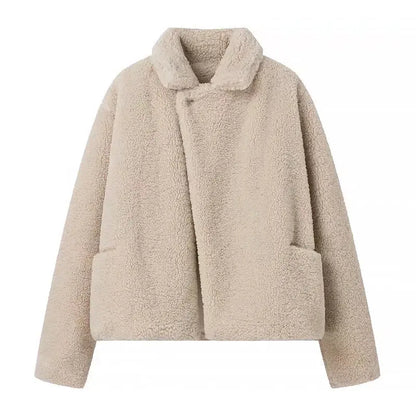 Trendy streetwear damesjas, comfortabele teddy velvet coat voor koude dagen
